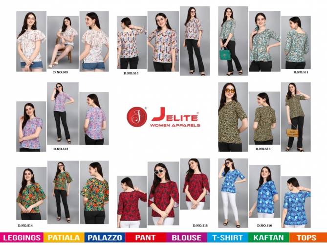 Jelite Orchid 2 Western Casual Wear Polyester Printed Ladies Top Collection

